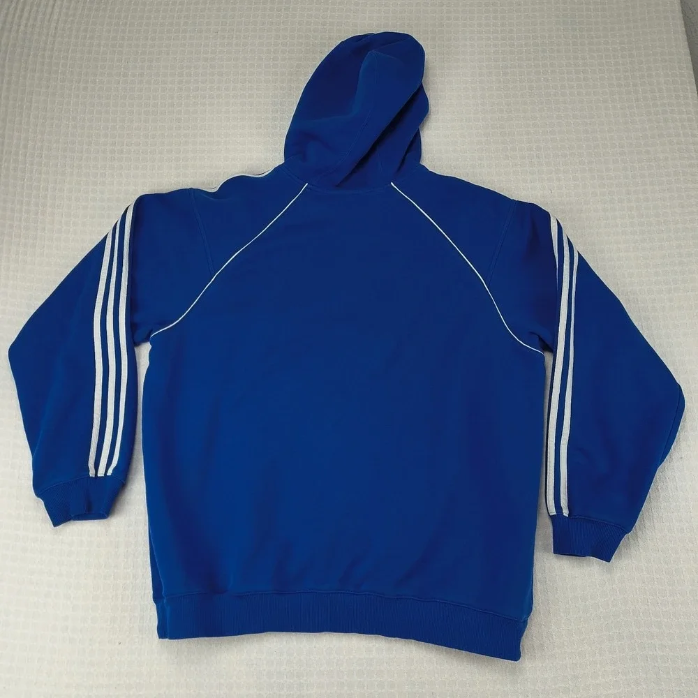 Adidas Mens Large Blue 3-Stripes Raglan Pullover Hoodie Sweatshirt Vintage Style